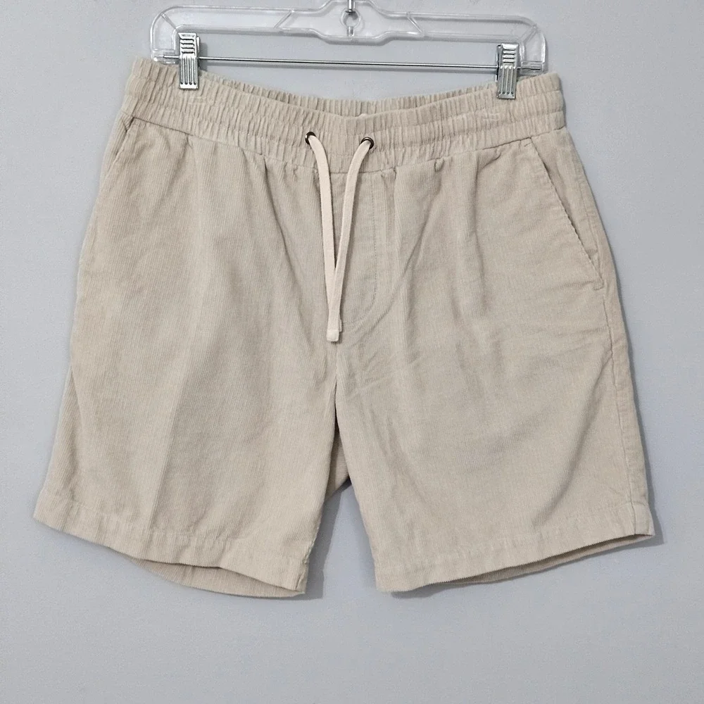 Criquet Mens Tan Corduroy Elastic Waist Drawstring Shorts Size Medium Khaki 7in